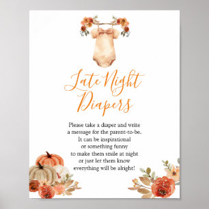 Poster Citrouille automne Baby shower floral tard la nuit