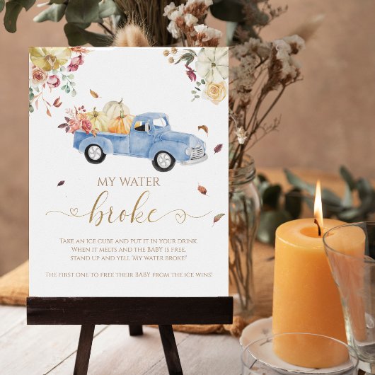 Poster Citrouille Automne Baby shower My Water Broke Jeu