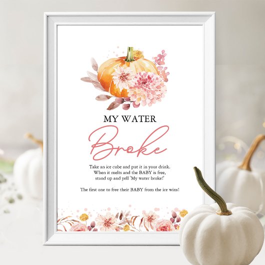 Poster Citrouille Automne Baby shower My Water Broke Jeu