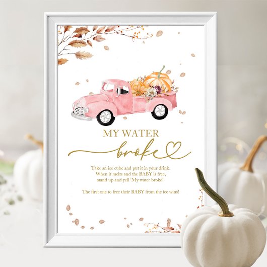 Poster Citrouille Automne Baby shower My Water Broke Jeu