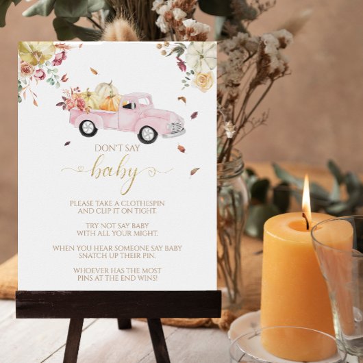 Poster Citrouille Automne Baby shower Ne pas dire Baby Ga