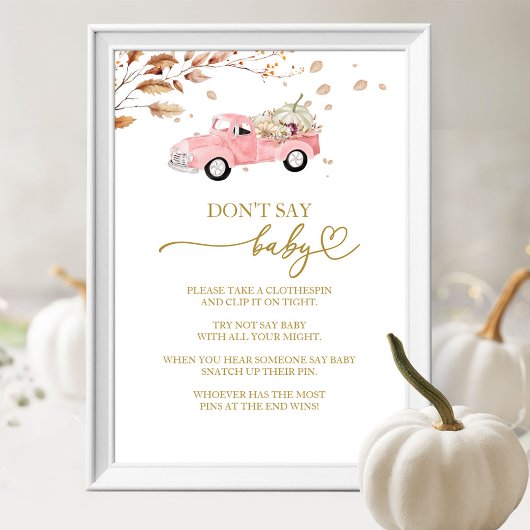 Poster Citrouille Automne Baby shower Ne pas dire Baby Ga
