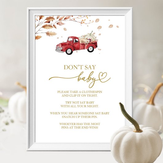 Poster Citrouille Automne Baby shower Ne pas dire Baby Ga