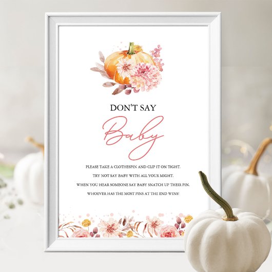 Poster Citrouille Automne Baby shower Ne pas dire Baby Ga