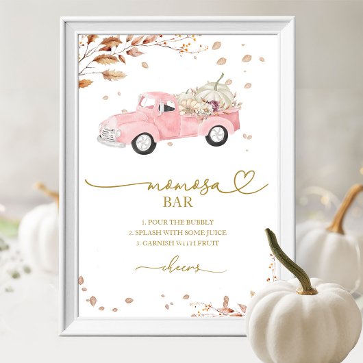 Poster Citrouille Automne Fille Baby shower MOMosa Bar Si