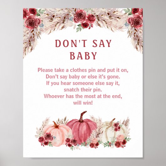 Poster Citrouille Baby shower ne pas dire Baby Game Signe (Devant)