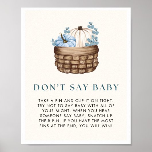 Poster Citrouille Baby shower ne pas dire Baby Game Signe (Devant)