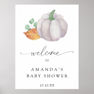 Poster Citrouille blanc automne accueil baby shower fête