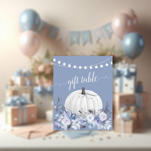 Poster Citrouille blanc Dusty Blue Baby shower table cade