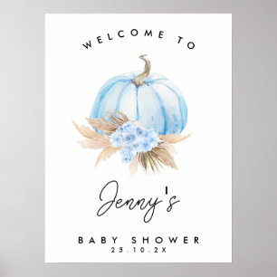 Poster Citrouille bleu Boho Floral Boys Baby shower Bienv