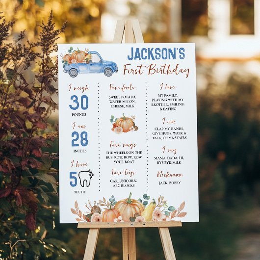 Poster Citrouille Bleu Camion 1er Anniversaire Jalon