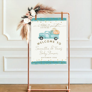 Poster Citrouille bleu Camion Baby shower d'automne moder