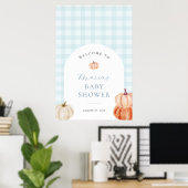 Poster Citrouille Blue En vichy Baby shower Bienvenue (Bureau à domicile)
