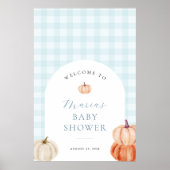 Poster Citrouille Blue En vichy Baby shower Bienvenue (Devant)