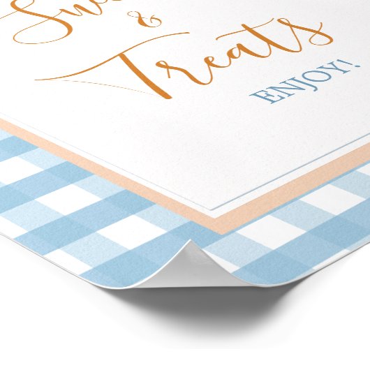 Poster Citrouille Boho Bleu En vichy Baby shower Sweet Tr (Coin)