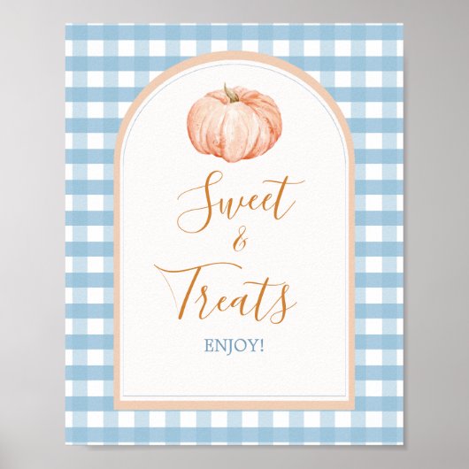 Poster Citrouille Boho Bleu En vichy Baby shower Sweet Tr (Devant)