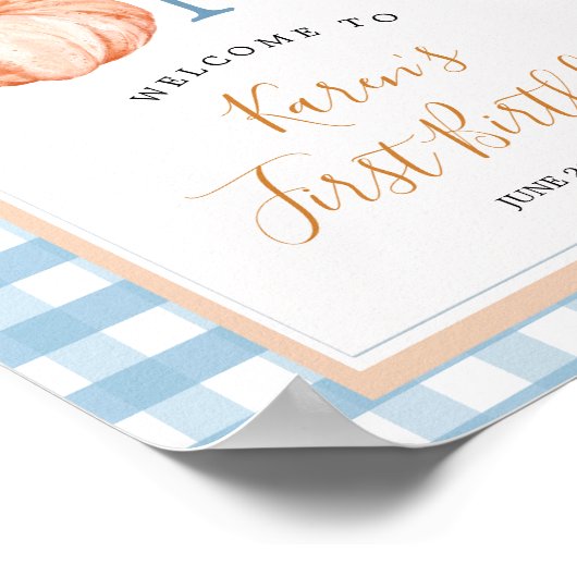 Poster Citrouille Boho Blue En vichy 1er anniversaire Bie (Coin)