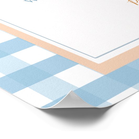 Poster Citrouille Boho Blue En vichy Anniversaire Heure C (Coin)