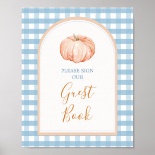 Poster Citrouille Boho Blue En vichy Baby shower du livre