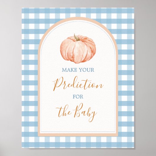 Poster Citrouille Boho Blue En vichy prédiction pour bébé (Devant)