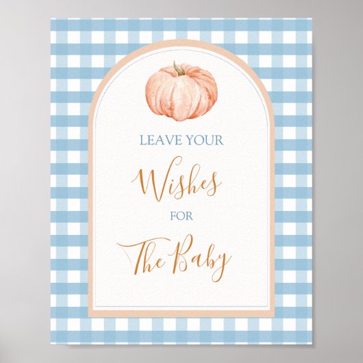 Poster Citrouille Boho Blue En vichy Voeux pour bébé (Devant)