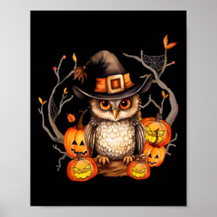 Poster Citrouille Casquette Owl Witch Éffrayant Halloween