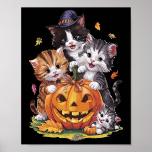 Poster Citrouille Chat Halloween Floral Saison Éffrayante