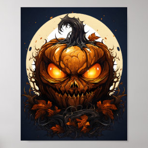 Poster Citrouille Cool Halloween Dessiné Avec Les Yeux Éf