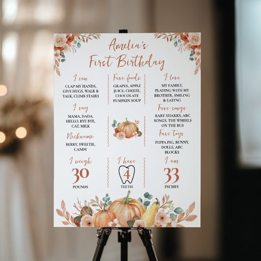 Poster Citrouille d'automne 1er anniversaire Jalon