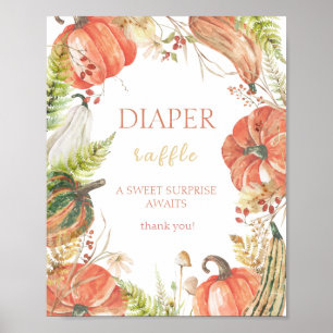 Poster Citrouille d'automne Baby shower Floral Déchets Ra