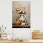 Poster Citrouille d'automne et Floral peinture de la vie  (Cuisine)