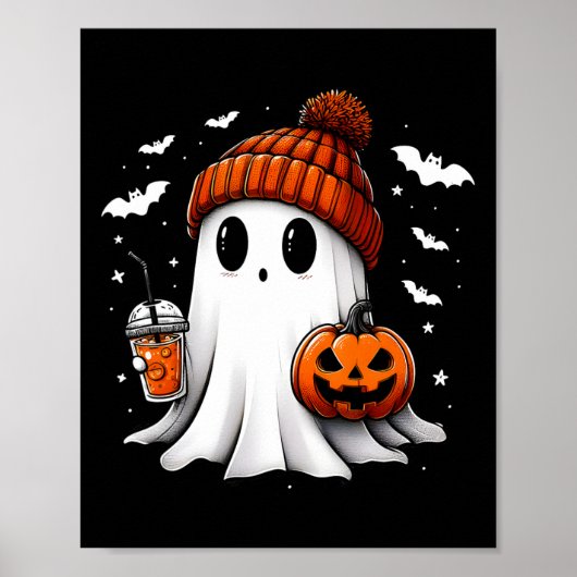 Poster Citrouille de boisson pour fantôme d'Halloween (Devant)