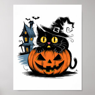 Poster Citrouille De Chat Noir Pour Halloween Et Thanksgi