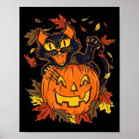 Citrouille de chat noir vintage Halloween automne