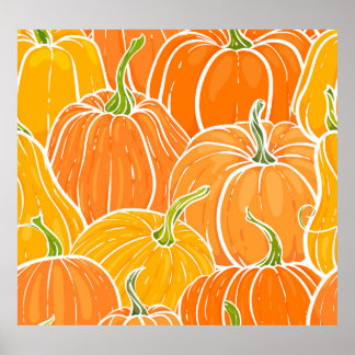 Poster Citrouille de dessin, motif d'automne mignon.