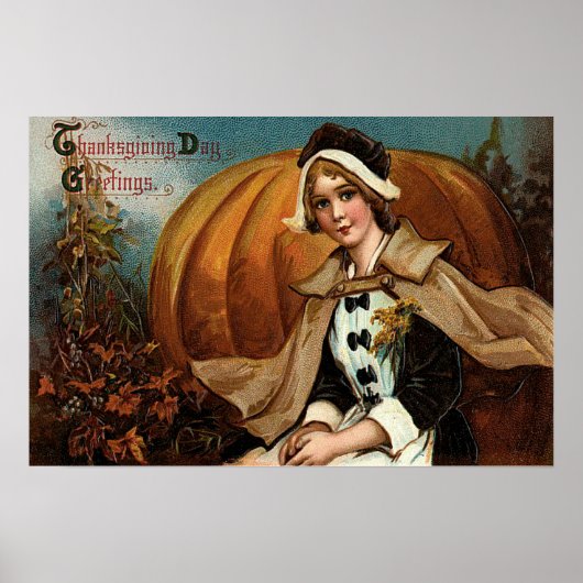 Poster Citrouille de pèlerin feuilles d'automne (Devant)