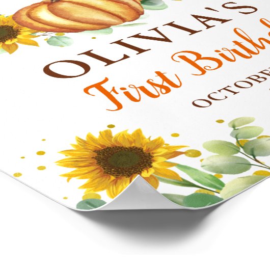 Poster Citrouille de tournesol vert automne (Coin)