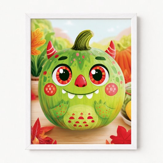 Poster Citrouille déguisée en monstre vert