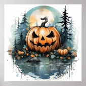 Poster Citrouille Déplaisant Halloween en forêt (Devant)