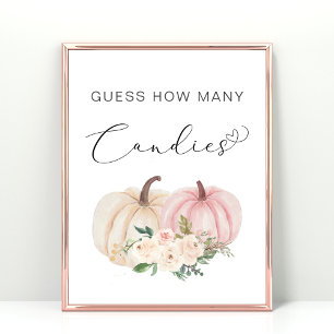 Poster Citrouille Devine Combien De Bébé Fille Douche Jeu