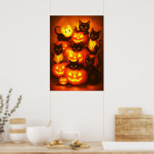 Poster Citrouille d'Halloween brillant avec chat noir mig (Cuisine)