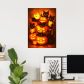 Poster Citrouille d'Halloween brillant avec chat noir mig (Bureau à domicile)
