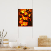 Poster Citrouille d'Halloween brillant avec un mignon pot (Cuisine)