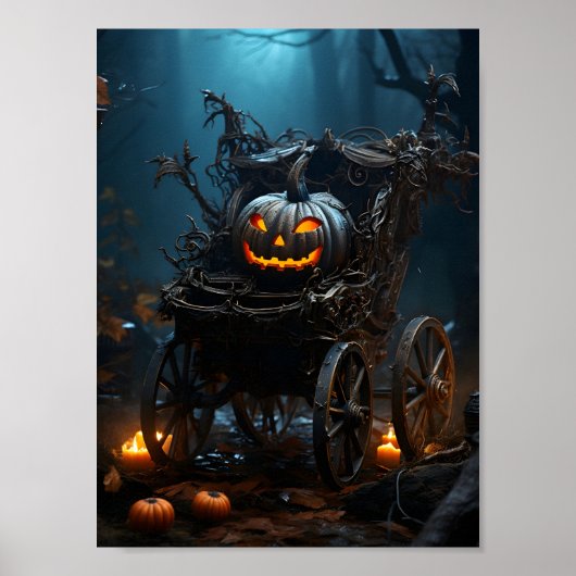 Poster Citrouille D'Halloween Effrayant Dans La Fusée (Devant)