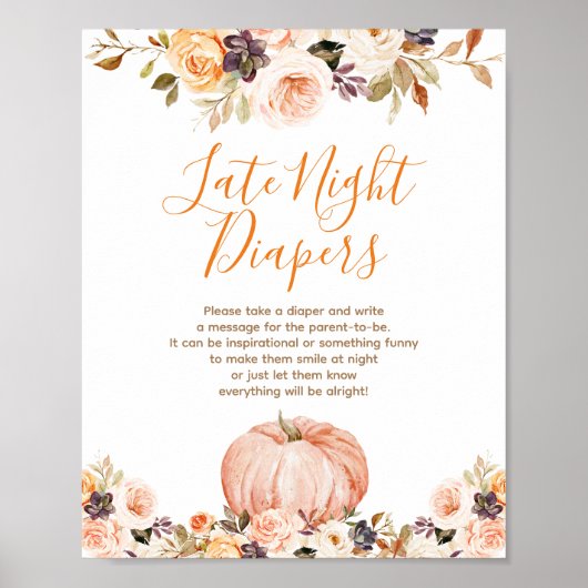 Poster Citrouille doux Rustique Floral Late Night Diapers (Devant)