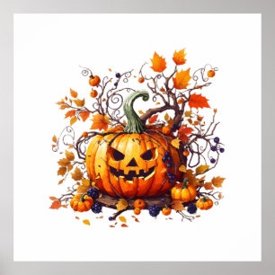 Poster citrouille drôle d'Halloween d'automne