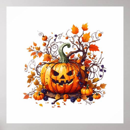 Poster citrouille drôle d'Halloween d'automne (Devant)