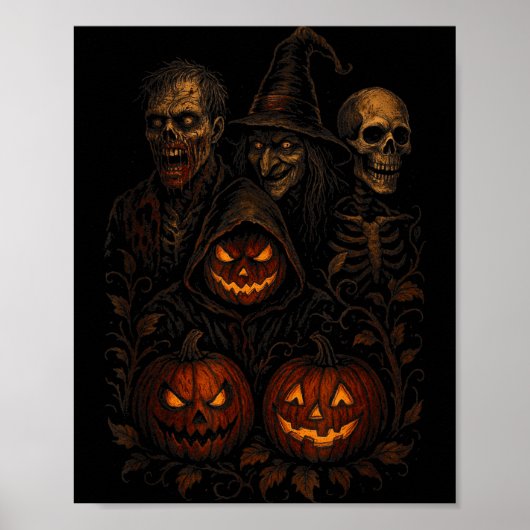 Poster Citrouille effrayante de sorcière zombie effrayant (Devant)