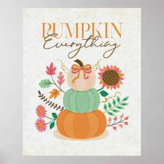 Poster Citrouille empilés Feuilles Automne Boho Florals A