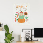 Poster Citrouille empilés Feuilles Automne Boho Florals A (Bureau à domicile)